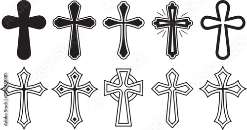Christian Religious Cross Symbol Collection, Diverse Spiritual Icons Representing Faith and Hope
