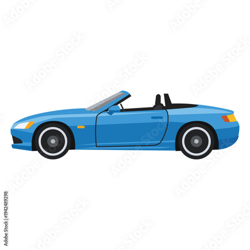 Blue convertible sports car side view isolated on white background. Modern luxury cabriolet vehicle illustration for transportation, travel and automotive design themes.