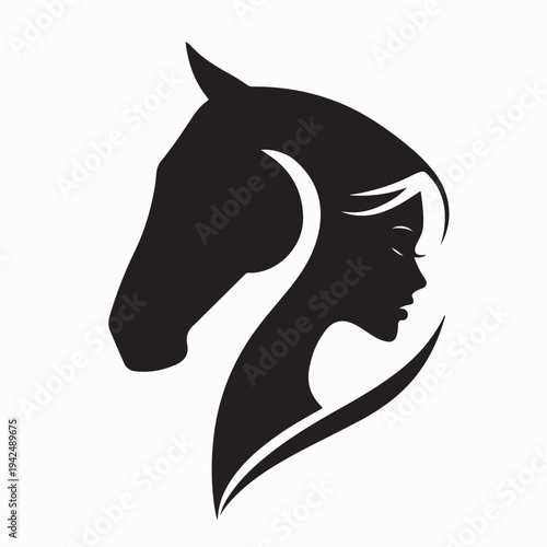 Elegant Woman with Horse Logo Creative Vector Design On White Background