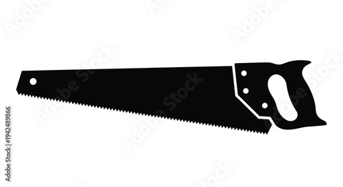 A black silhouette illustration of a traditional hand saw