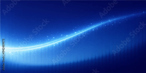 Abstract a futuristic digital visualization of a vibrant, ethereal energy wave surging across a deep blue canvas, depicting a concept of innovation and technology.
