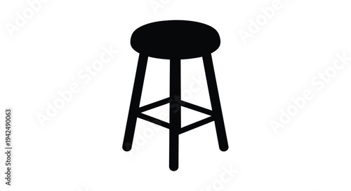 Simple black silhouette of a round wooden stool with four legs