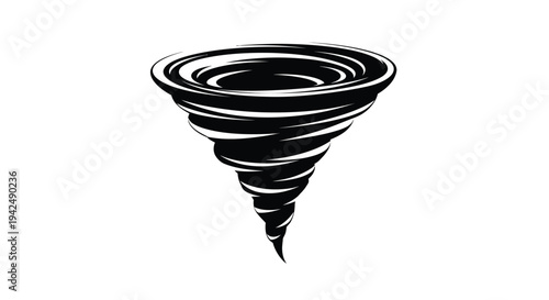 A swirling black and white illustration depicting a vortex or tornado