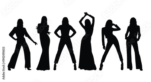Women dance group posing silhouette vector