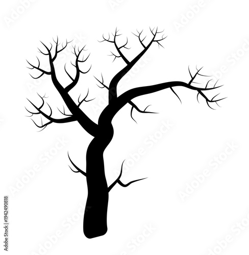 Dead Tree Silhouette with Bare Branches Isolated on White Background for Halloween Design