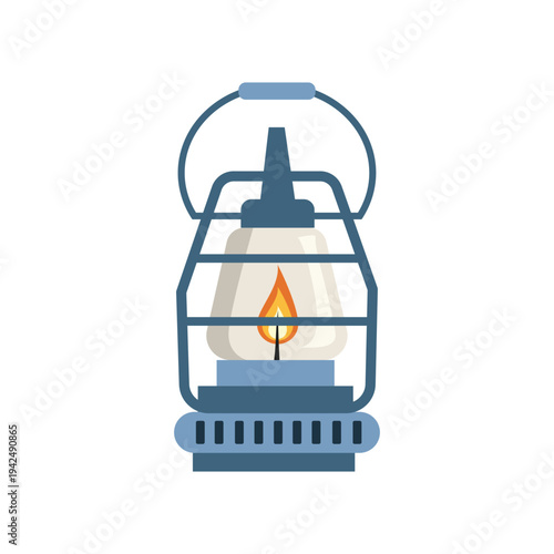 Retro Kerosene Oil Lantern Design. Traditional Oil Lamp with Glass Chimney. Old Style Kerosene Lantern Illustration.