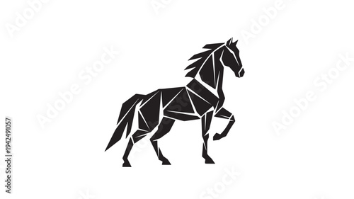 Horse silhouette with angular geometric shapes in a dynamic pose, symbolizing strength and elegance.