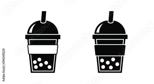 Two bubble tea drinks depicted as solid black shapes silhouette