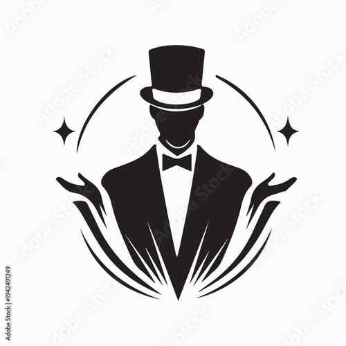 Magic Show Mascot Logo With Magician And Hat Tricks On White Background