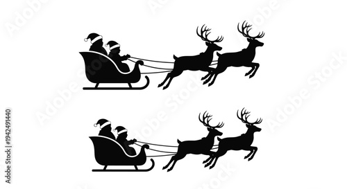 Santa and reindeer flying in a sleigh a festive holiday silhouette
