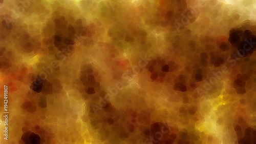 Abstract stained glass texture with dark colorful tones and soft light diffusion. Distorted glass surface creates organic patterns and blurred shapes moving slowly in dynamic motion.