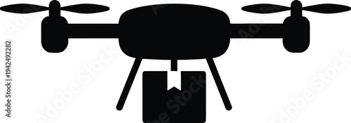Drone Delivery Silhouette Vector Black Package Shipping UAV Technology Icon Symbol