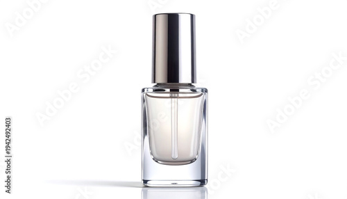 Clear nail polish bottle on white