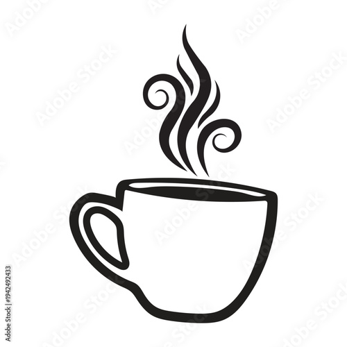 Hot Coffee Cup With Steam Minimal Line Icon Vector Illustration
