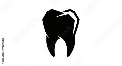 Black Tooth Icon Silhouette Isolated on White Background, Dental Health Concept