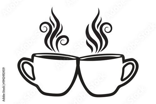 Hot Coffee Cup with Steam Swirls Vector Illustration, Minimalist Line Art