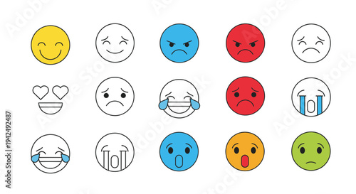 Collection of Colorful Emoji Faces with Different Emotions