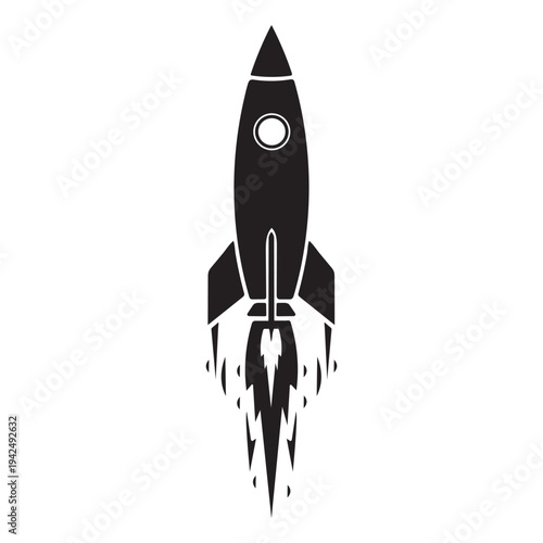 Rocket Launch With Fire Smoke Trail Silhouette Vector Illustration