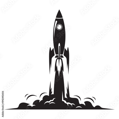 Space Rocket Launch With Smoke Cloud Silhouette Vector