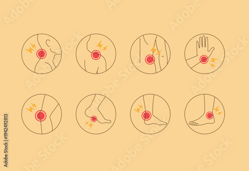 Icons representing various pain. Minimal illustration design.