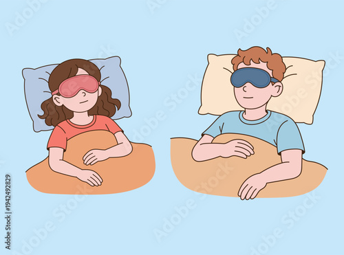 People who sleep with sleep eye patches on. Minimal illustration design.