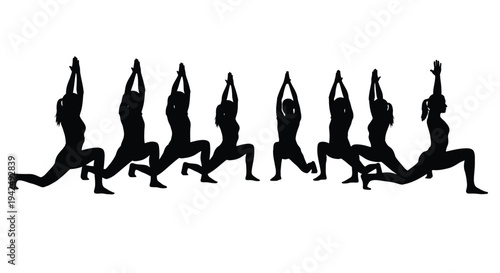 Group yoga warrior poses silhouette vector