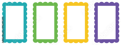 Rectangle, frames with wavy edges featuring zigzag designs, photo frames and text box elements, modern flat vector illustration collection for creative layouts, digital design