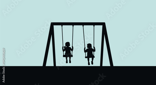 Silhouettes of Children on Swings.