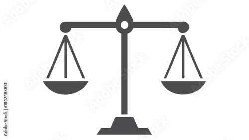 A simple grey illustration of traditional balance scales on a black background