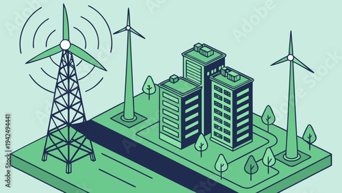 Modern city skyline powered by renewable wind energy and green technology