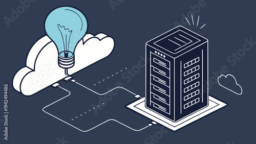 Modern conceptual illustration depicting the integration of innovative ideas with robust cloud computing and data server technology, symbolizing digital transformation