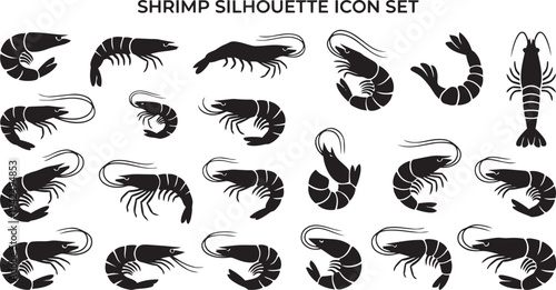 Collection of Various Shrimp Silhouettes for Design and Illustrative Purposes