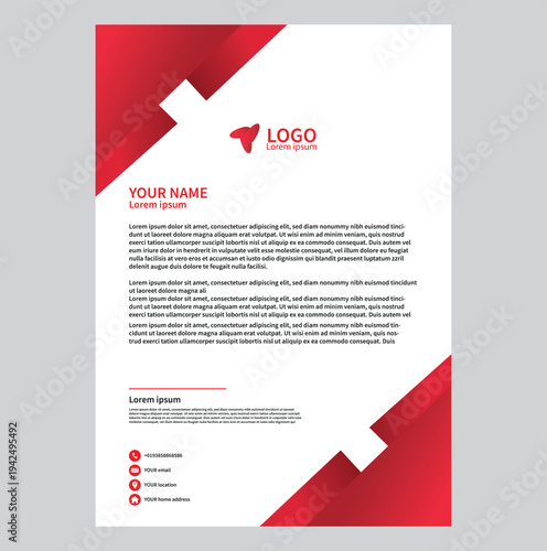 Professional red geometric corporate letterhead template design