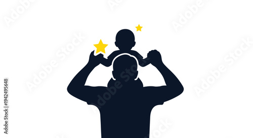 Father Lifting Child on Shoulders Silhouette.