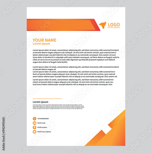 Professional orange ribbon style corporate letterhead template
