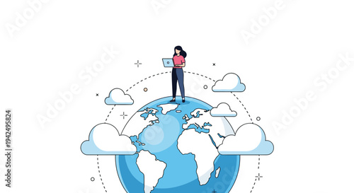Freelance professional working remotely from any location on the globe using high speed satellite internet connection.
