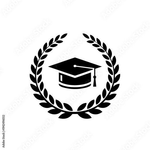 Graduation ceremony symbol surrounded by laurel wreath illustration