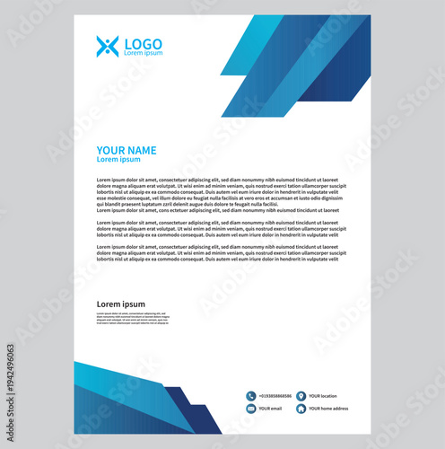Modern blue geometric corporate letterhead template design