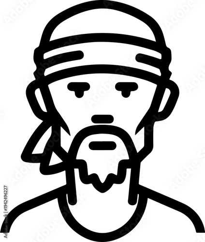 Hand Drawn Male Pirate Black and White Avatar Illustration in Minimal Line Art Style Design