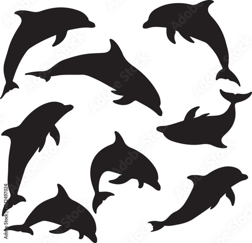 Dolphin fish animal silhouette. Good use for symbol, logo, mascot, web icon, sticker design, sign, or any design you want. Easy to use.