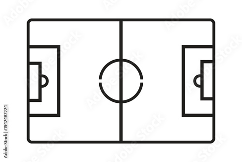 Soccer Football Field Icon Vector - Top View Sports Pitch Diagram Line Art Illustration