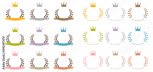 王冠と月桂樹のかわいいランキング素材セット