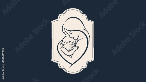Mother Holding Baby in Heart Illustration.