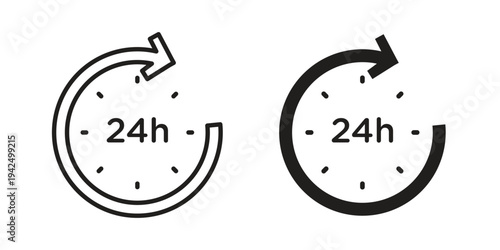 24 Hrs icon in black and white. clipart and line style icons
