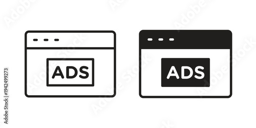 Ads icon in black and white. clipart and line style icons