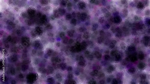 Abstract stained glass texture with dark colorful tones and soft light diffusion. Distorted glass surface creates organic patterns and blurred shapes moving slowly in dynamic motion.