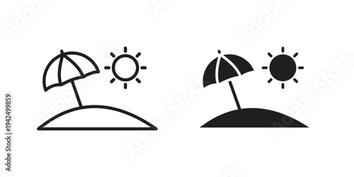 Beach icon in black and white. clipart and line style icons