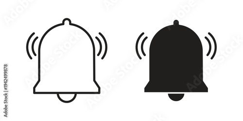 Bell icon in black and white. clipart and line style icons