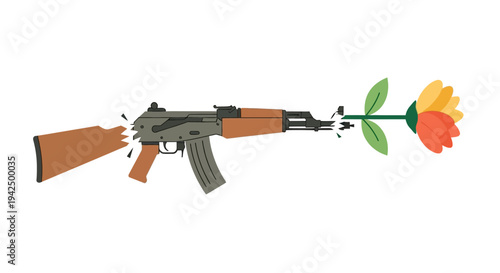 Confronting Conflict A Visual Metaphor of Weapons and Flowers Symbolizing Peace and Resilience