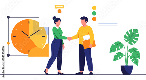 Team collaborating on project management and analytics using digital tools together Vector